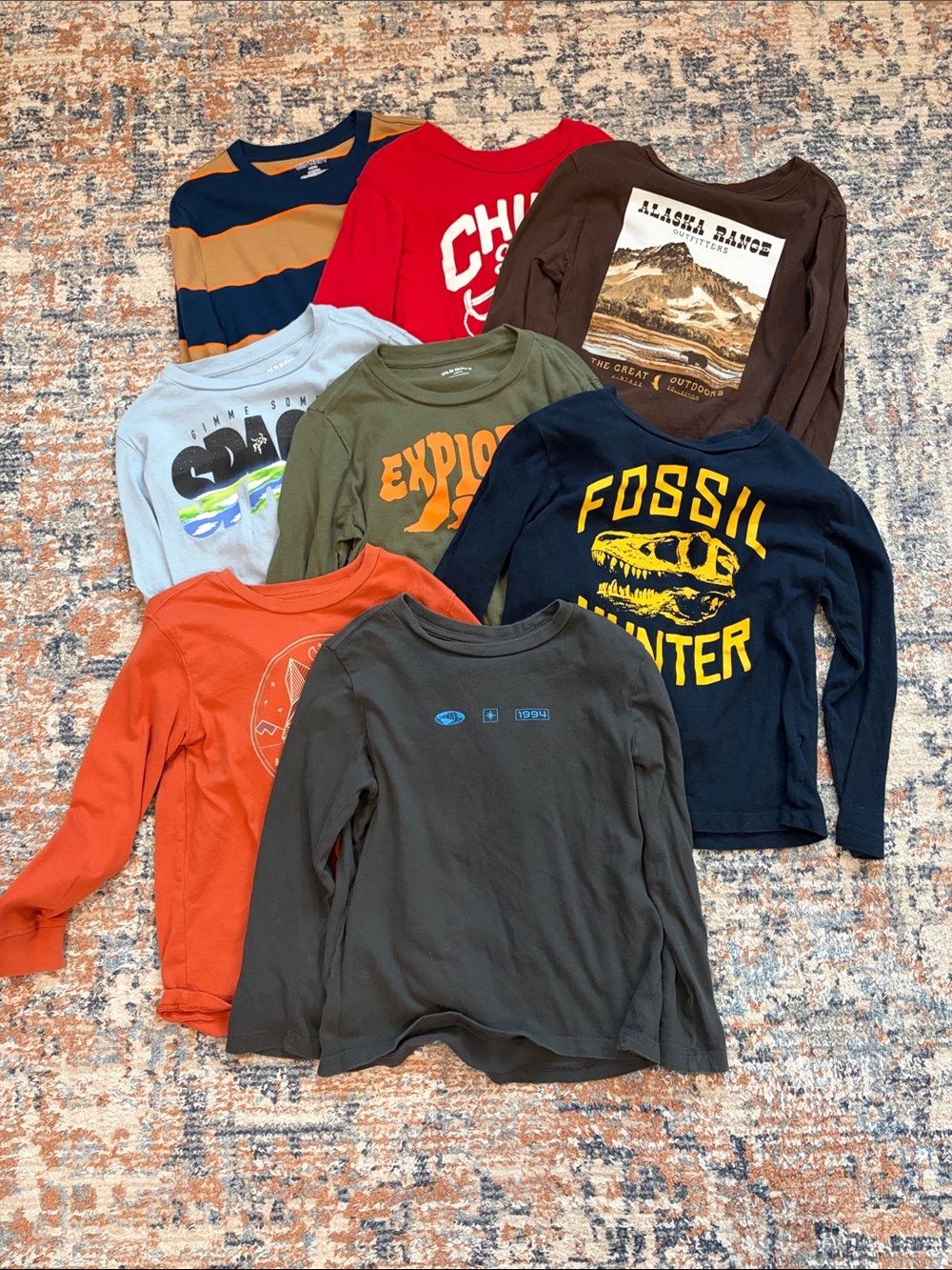 Kids Long Sleeve Graphic Tee Lot- Navy Fossil Hunter & Assorted Colors -